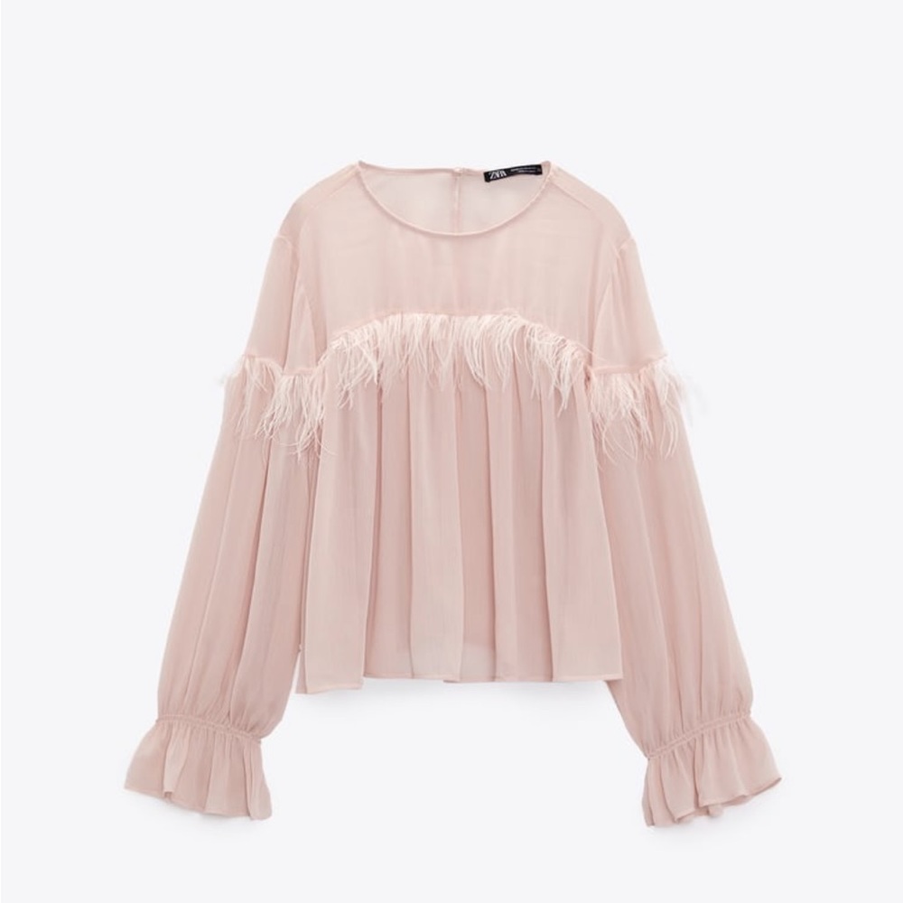 (sold) NWT BEIGE PINK FLOWY FEATHER SHIRT